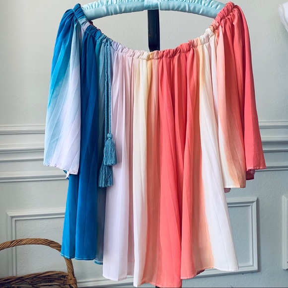 ECRU RAINBOW SILK TUNIC TOP WITH TUSSLES - Picture 3 of 16